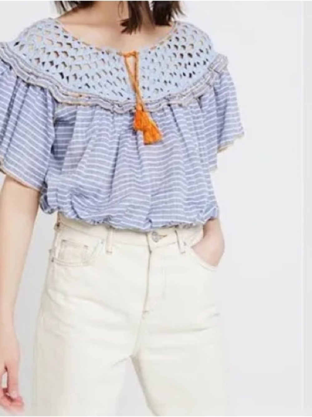 Free People Allora Blouse Tassel Tie Stripe Size Medium